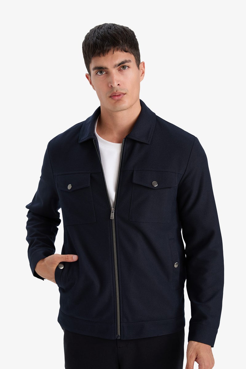 DeFacto Blue Man Slim Fit Zip-Up Lined Jacket Casual - Image 3